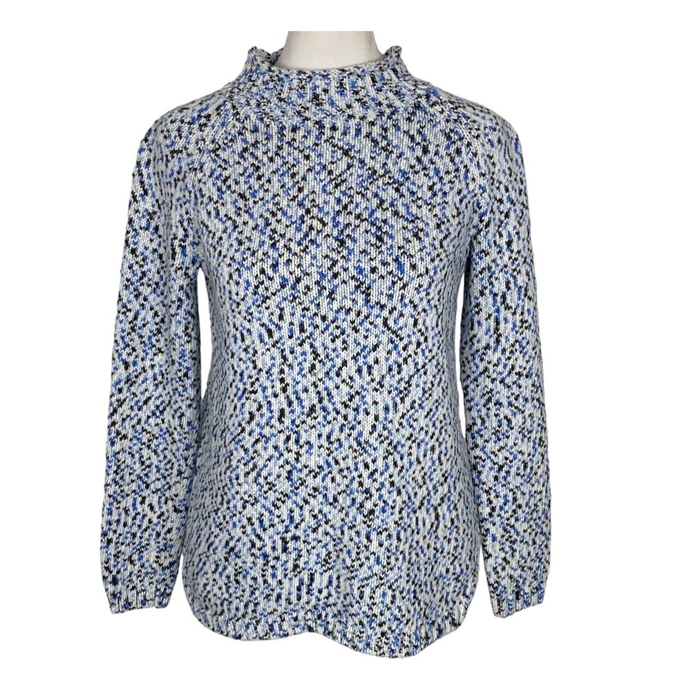 TALBOTS Women Marled Pullover Long Sleeve Sweater Sz SP Blue Cotton Blend 9-16